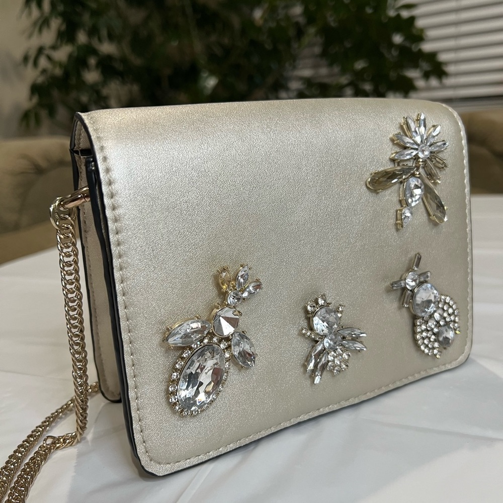Zara Leather jeweled metal chain cross body bag